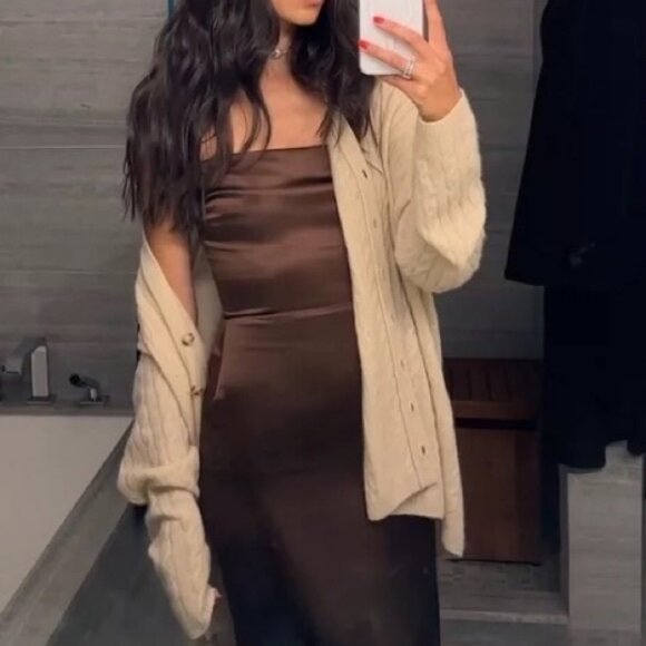 Reformation | Frankie 100% Silk Maxi Slip Es Dress in Brown‎ Plus Size 16 - Picture 5 of 12